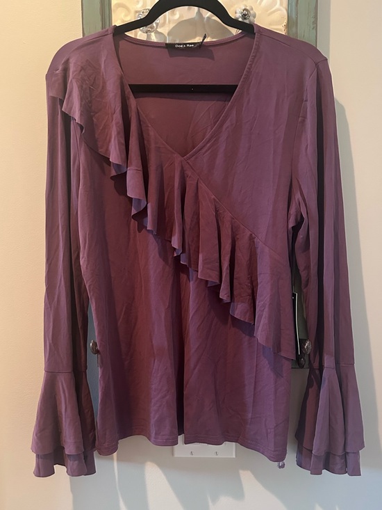 Doe & Rae Tops - NWT Doe & Rae Plum Ruffled V-Neck Long Sleeve Blouse Size Large